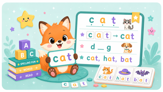Fox spelling practice illustration