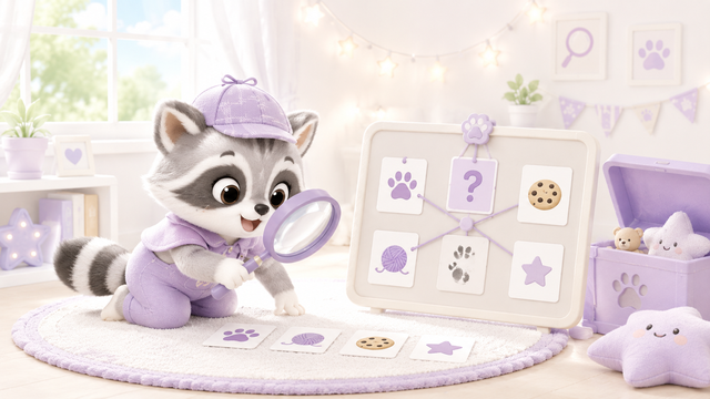 Detective logic puzzle with clues and a magnifying glass